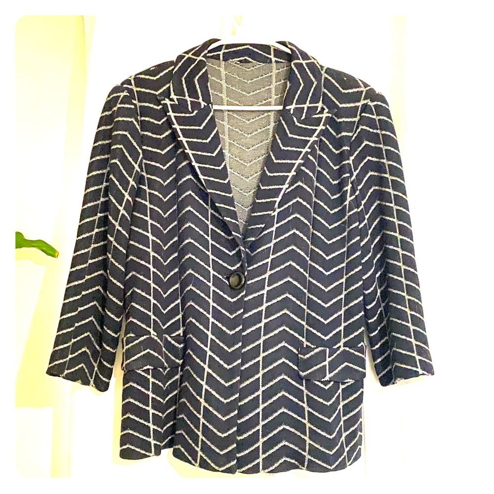 SALE! Vintage Linen Blue White Single Button Blazer Size M/L